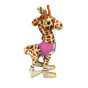 Vintage 1980s Jabbar Stuffed Giraffe Toy Wearing Pink Shorts & White Shoes